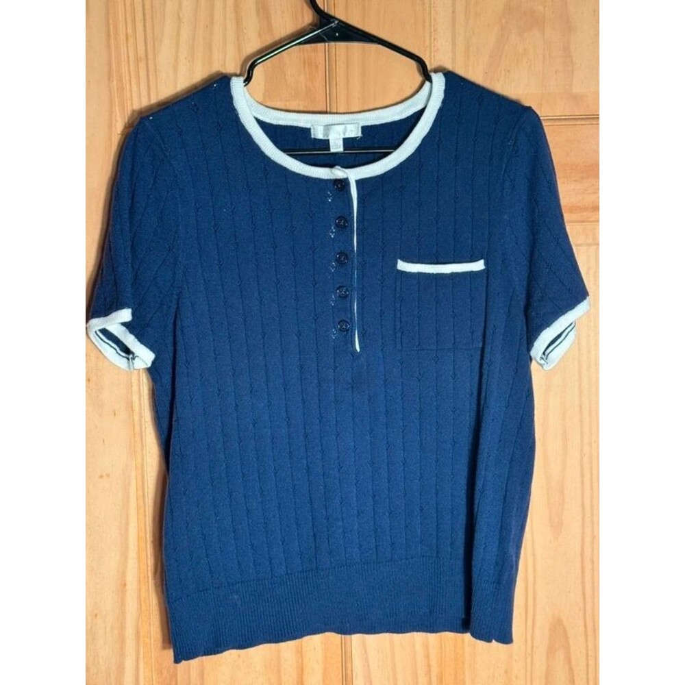 Design History Size L Quarter Button Sweater Short Sleeve Women's